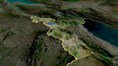 Chitipa - Malawi ilçesi sermaye ile yakınlaştırıldı ve vurgulandı. Uydu görüntüleri. 3B görüntüleme