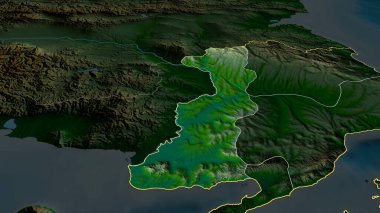 Edirne - Türkiye ili yakınlaştırıldı ve altı çizildi. Ana fiziksel manzara özellikleri. 3B görüntüleme