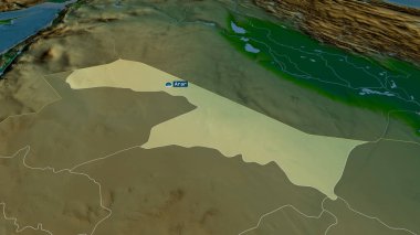 Al Hudud Ash Shamaliyah - Suudi Arabistan bölgesi sermaye ile yakınlaştırıldı ve vurgulandı. Ana fiziksel manzara özellikleri. 3B görüntüleme