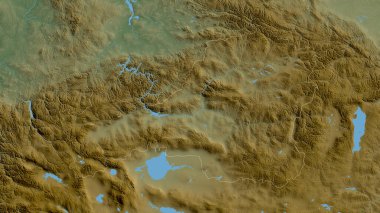 Tuva, Rusya Cumhuriyeti. Gölleri ve nehirleri olan renkli gölge verileri. Ülke alanına göre şekillendirilmiş. 3B görüntüleme