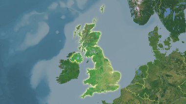 Stereografik projeksiyondaki C uydusu üzerinde Birleşik Krallık bölgesi - ışık saçan ana hatlı raster katmanlarının ham bileşimi