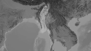 Stereografik projeksiyondaki gri ölçekli yükseklik haritasında Myanmar alanı - raster katmanlarının ham bileşimi