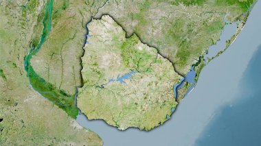 Uyduda Uruguay alanı stereografik projeksiyondaki bir harita - koyu parlak dış hatlı raster tabakalarının ham bileşimi
