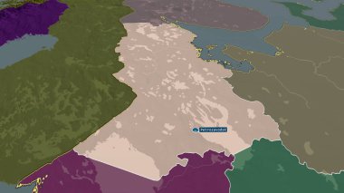 Karelia - Rusya Cumhuriyeti büyüyüp sermaye ile vurgulandı. İdari bölümün renkli ve çarpık haritası. 3B görüntüleme