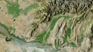 Surkhandarya, Özbekistan bölgesi. Uydu görüntüleri. Ülke alanına göre şekillendirilmiş. 3B görüntüleme
