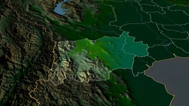 Ratchaburi - Tayland vilayeti yakınlaştırıldı ve vurgulandı. Ana fiziksel manzara özellikleri. 3B görüntüleme