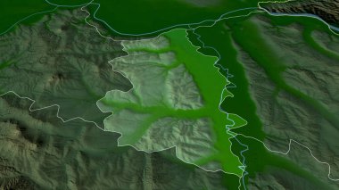 Sırbistan 'ın Podunavski ilçesi yakınlaştırıldı ve ön plana çıkarıldı. Ana fiziksel manzara özellikleri. 3B görüntüleme