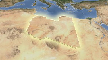 Libya ve mahallesi. Uzak eğimli perspektif - şekil parlıyordu. uydu resimleri