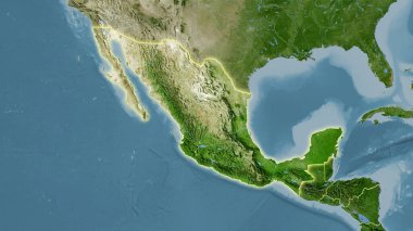 B uydusundaki Meksika bölgesi stereografik projeksiyondaki ışık yansımalı raster tabakalarının ham bileşimi.
