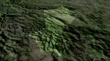 Sırbistan 'ın Moravicki ilçesi yakınlaştırıldı ve ön plana çıkarıldı. Uydu görüntüleri. 3B görüntüleme