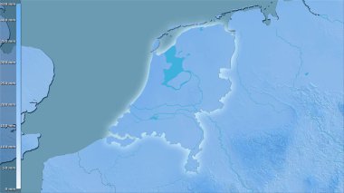 Efsanevi stereografik projeksiyonla Hollanda bölgesindeki en nemli çeyrekliğin yağışı - ışık saçan ana hatlı raster tabakalarının ham bileşimi