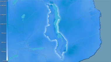 Efsanevi stereografik projeksiyondaki Malavi bölgesindeki en nemli çeyrekliğin yağışı - ışığın parladığı ana hatlı raster tabakalarının ham bileşimi