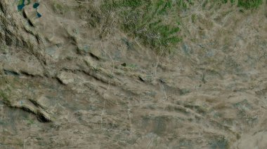 Bayanhongor, Moğolistan vilayeti. Uydu görüntüleri. Ülke alanına göre şekillendirilmiş. 3B görüntüleme