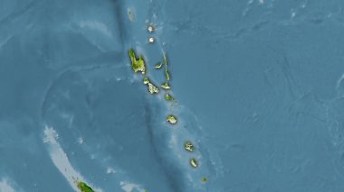 Uydudaki Vanuatu alanı stereografik projeksiyondaki bir harita - koyu parlak dış hatlı raster tabakalarının ham bileşimi