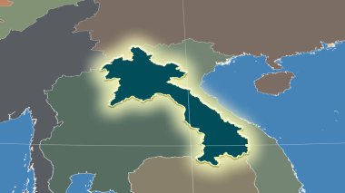 Laos ve mahallesi. Uzak eğimli perspektif - şekil parlıyordu. idari bölümlerin renk haritası
