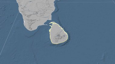 Sri Lanka ve mahallesi. Uzak eğimli perspektif - şekil çizilmiş. Gri tonlama yükseklik haritası