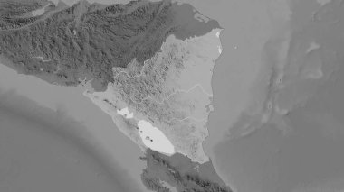 Stereografik projeksiyondaki gri ölçekli yükseltme haritasında Nikaragua bölgesi - raster katmanlarının ham bileşimi