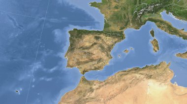 İspanya ve komşuları. Uzak eğimli perspektif - özet yok. uydu resimleri