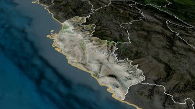 Ica - Peru bölgesi yakınlaştırıldı ve altı çizildi. Uydu görüntüleri. 3B görüntüleme