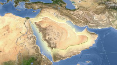 Suudi Arabistan ve mahallesi. Uzak eğimli perspektif - şekil parlıyordu. uydu resimleri
