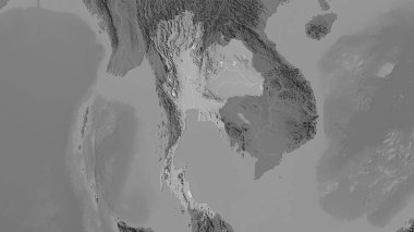 Stereografik projeksiyondaki gri ölçekli yükseklik haritasında Tayland bölgesi - raster katmanlarının ham bileşimi