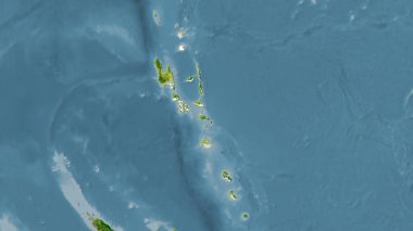 Uyduda Vanuatu alanı stereografik projeksiyonda bir harita - raster katmanlarının ham bileşimi