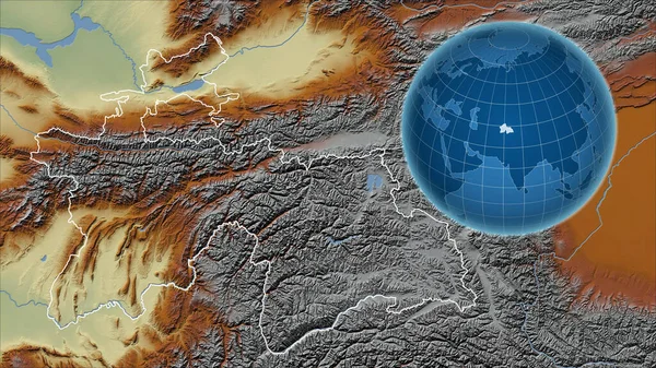 Tadjikistan Globe Avec Forme Pays Contre Carte Zoomée Avec Son — Photo