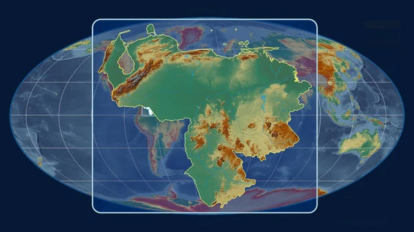Увеличенный Вид Венесуэлы Перспективными Линиями Против Глобальной Карты Проекции Моллвейда — стоковое фото