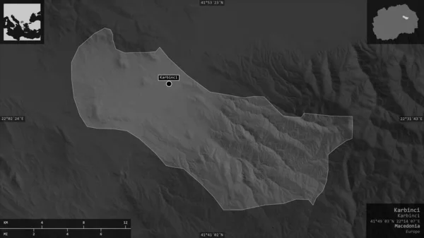 Карбінці Муніципалітет Македонії Граймасштабна Карта Озерами Річками Форма Представлена Проти — стокове фото