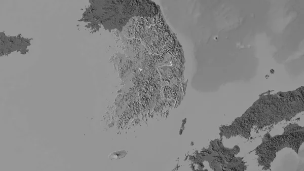 Área Corea Del Sur Mapa Elevación Bilevel Proyección Estereográfica Composición — Foto de Stock