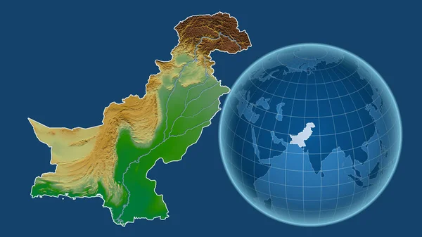 Pakistan Yakınlaştırılmış Haritaya Karşı Ülkenin Şekline Sahip Dünya Mavi Arka — Stok fotoğraf