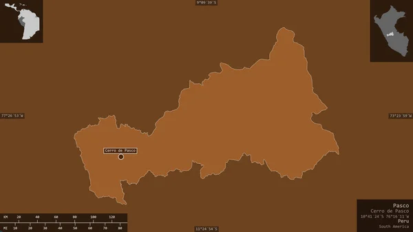 パスコ ペルーの地域 湖や川でパターン化された固体 有益なオーバーレイとその国の領域に対して提示形状 3Dレンダリング — ストック写真