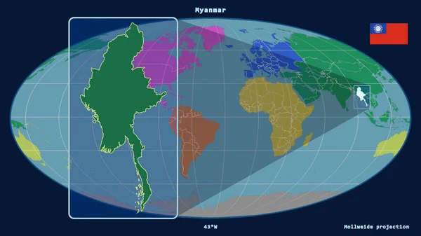 Vista Ampliada Del Esquema Myanmar Con Líneas Perspectiva Contra Mapa — Foto de Stock