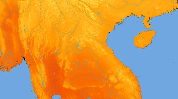 立体投影中老挝地区的年温度图 光栅层的原始成分 — 图库照片