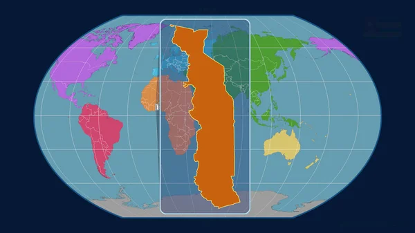 Увеличенный Виду Контур Перспективными Линиями Против Глобальной Карты Каврайском Проекции — стоковое фото