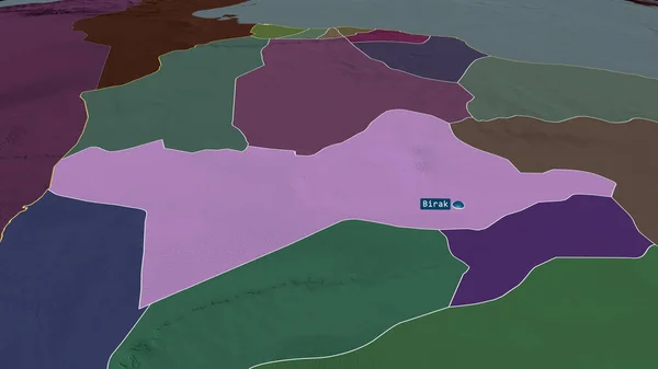 Wadi Ash Shati Distrito Libia Acercó Destacó Con Capital Mapa — Foto de Stock