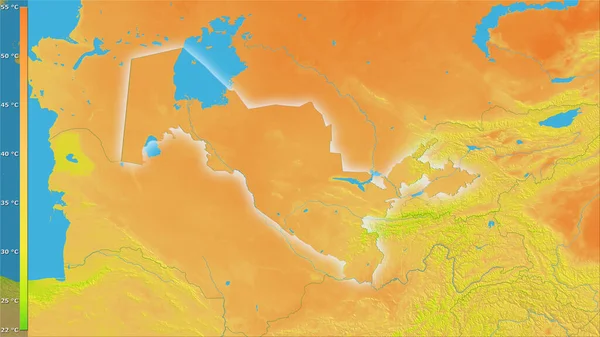 Variação Média Anual Temperatura Dentro Área Uzbequistão Projeção Estereográfica Com — Fotografia de Stock