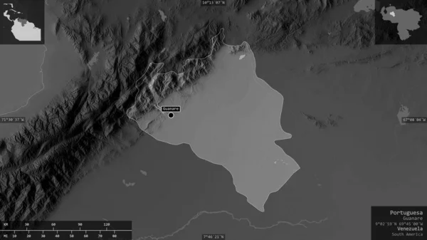 Portuguesa Bundesstaat Venezuela Graustufige Karte Mit Seen Und Flüssen Gestalt — Stockfoto