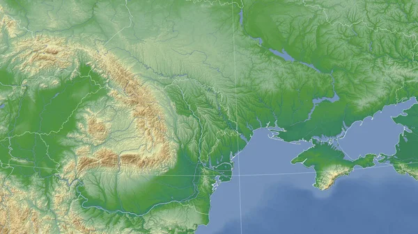 Mołdawia Jej Okolice Daleka Perspektywa Skośna Brak Konturu Kolor Mapa — Zdjęcie stockowe