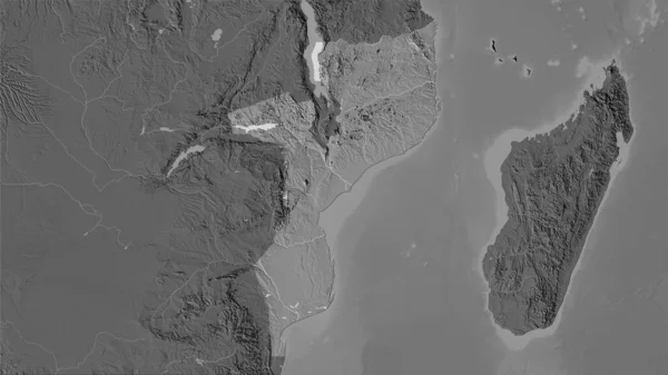 Περιοχή Μοζαμβίκης Στον Υψομετρικό Χάρτη Bilevel Στη Στερεογραφική Προβολή Ακατέργαστη — Φωτογραφία Αρχείου