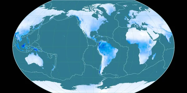 Carte Monde Dans Projection Kavraisky Vii Centrée Sur Longitude Ouest — Photo