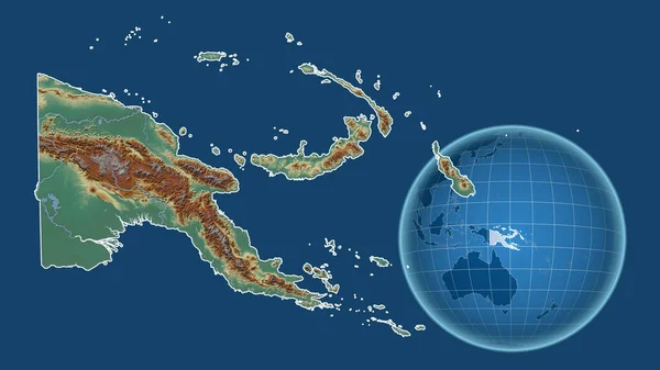 Papua Globo Con Forma Del Paese Mappa Ingrandita Con Suo — Foto Stock