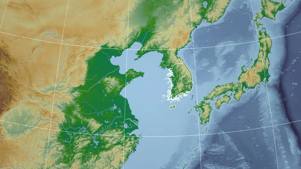 Zuid Korea Buurt Verre Perspectief Met Contouren Van Het Land — Stockfoto