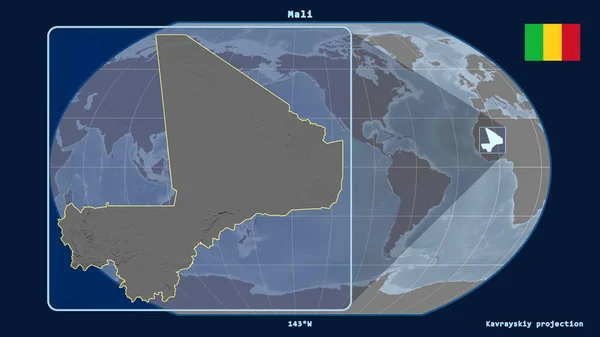 Vista Ampliada Del Contorno Malí Con Líneas Perspectiva Contra Mapa —  Fotos de Stock