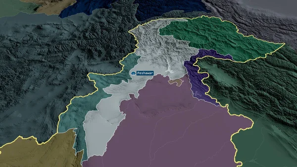 Province Pakistan Zoomé Mis Évidence Avec Capitale Carte Colorée Bosselée — Photo