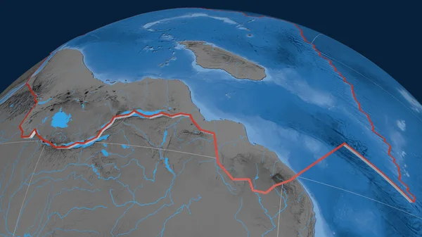 Somalijska Płyta Tektoniczna Wytłoczona Kuli Ziemskiej Topografia Batymetria Kolorowa Mapa — Zdjęcie stockowe
