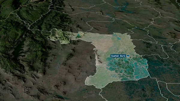 Suphan Buri Provinsen Thailand Zoomas Och Markeras Med Kapital Satellitbilder — Stockfoto