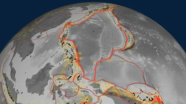Plaque Tectonique Mer Des Philippines Dessinée Sur Globe Carte Altitude — Photo