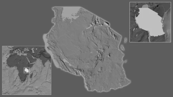 Gros Plan Sur Tanzanie Situation Dans Région Centre Une Carte — Photo