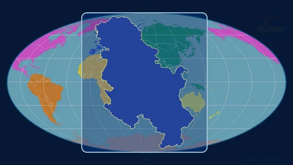 세르비아가 Mollweide Projection 지도에 그리며 전망을 수있게 중심이다 대륙의 — 스톡 사진